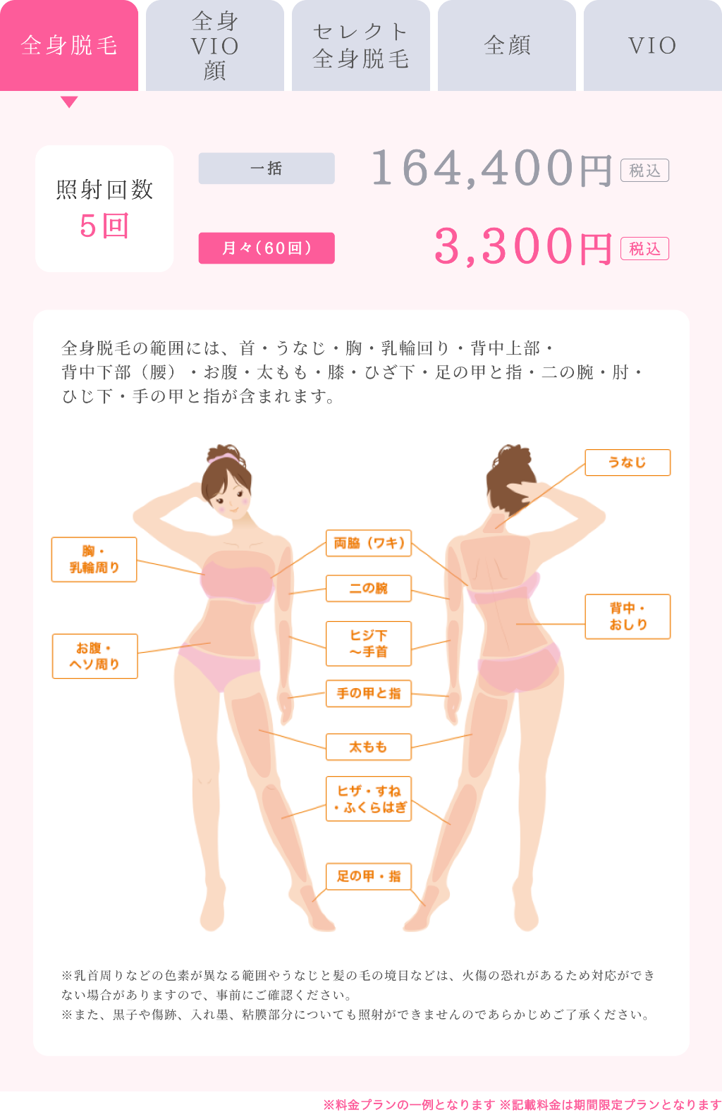 全身脱毛のプラン